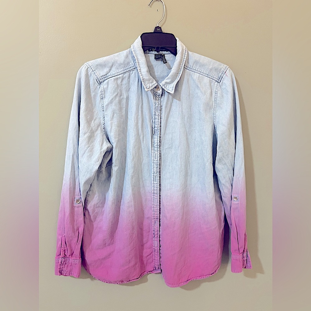 French Dressing Jeans ombré long sleeve denim button down size 16 EUC